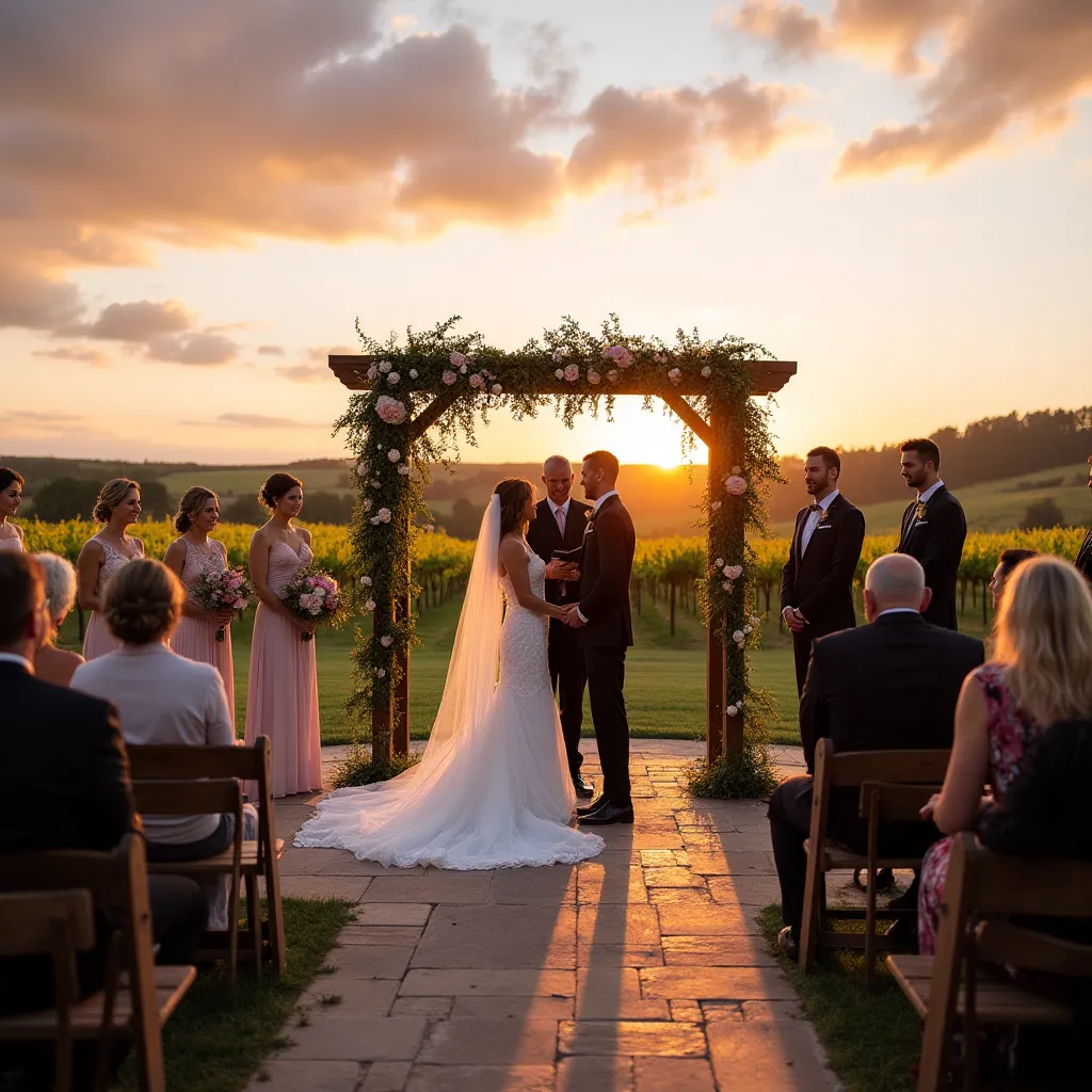 Romantische Hochzeit auf einer idyllischen Insel mit Dekoration.